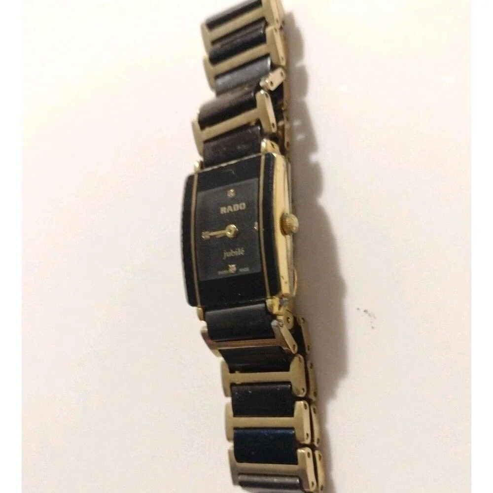 Rado Jubile 18mm Black Gold Womens Quartz Diamond Wristwatch Ceramic Bracelet